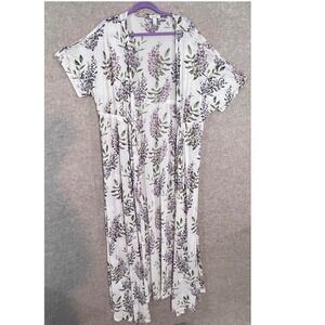 ReVamped Floral Mesh Kimono Cardigan Large White Purple Sheer Boho Romantic